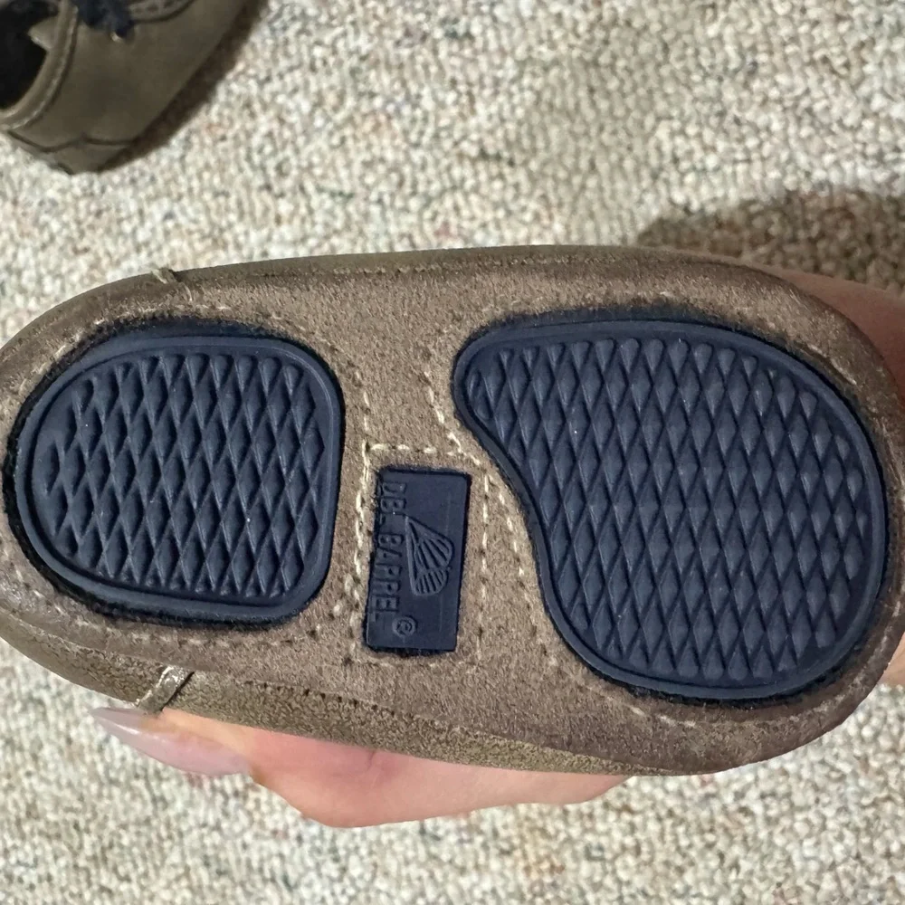 Kids Suede Moccasin Shoes in Brown with Navy Accents